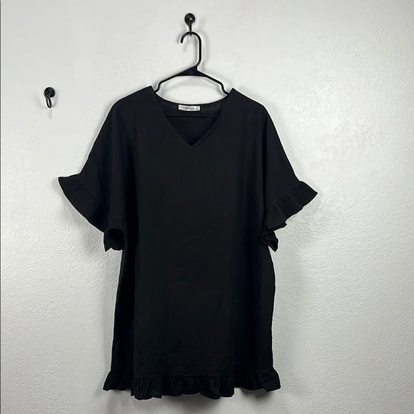 MSJ Women’s Black Flutter Sleeve Dress Ruffle Hem Cotton Casual Sz XL  Vacay - Picture 1 of 9